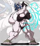  big_breasts blue_hair boxing boxing_gloves breasts canine cleavage clothed clothing deonwolf dog ear_piercing female fur gloves green_eye green_eyes hair hindpaw horn huge_breasts human_feet hybrid mammal muscles muscular_female nipples panties paws piercing pink_nose short_hair solo standing underwear unknown_species white_fur wynter 
