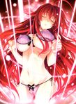  1girl bra breasts high_school_dxd lingerie miyama-zero official_art panties red_hair rias_gremory ribbon 