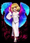  beatmania beatmania_iidx blonde_hair blush halo hanetsuki harusame_(unmei_no_ikasumi) highres japanese_clothes male_focus multiple_wings otoko_no_ko rche_(beatmania) red_eyes short_hair smile solo wings 