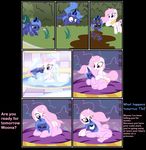  bathing blue_eyes blue_fur blue_hair bushes butterfly comic crown cub cutie_mark dirty drying english_text equine eyes_closed female feral friendship_is_magic fur hair hi_res horn horse insect jumping lying mammal mud my_little_pony open_mouth outside pink_hair pony princess_celestia_(mlp) princess_luna_(mlp) purple_eyes pyruvate sad scrunchy_face sibling sisters smile text tongue tongue_out towel white_fur winged_unicorn wings young 