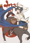  animal_ears black_hair cape centaur goggles hat highres horse_ears military military_hat military_uniform monster_girl mouth_hold ningen_(ningen96) original short_hair simple_background solo sword tail uniform weapon yellow_eyes 