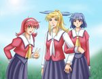  3girls cyborg_009 long_hair multiple_girls school_uniform sentihistory serafuku skirt 