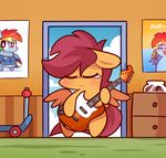  blue_fur blush chibi clothing cloud clout coat cub cup doorway duo equine eyes_closed female feral friendship_is_magic frown fur guitar hair horse jacket lifeloser long_hair mammal multi-colored_hair my_little_pony open_mouth orange_fur pegasus pony poster purple_eyes rainbow_dash_(mlp) rainbow_hair scootaloo_(mlp) scooter sky smile standing tears tongue wings young 