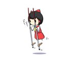  ascot black_hair bow chibi comic detached_sleeves flying hair_bow hair_tubes hakurei_reimu long_sleeves potaaju shirt simple_background skirt skirt_set solo stilts touhou translation_request white_background wide_sleeves you're_doing_it_wrong 