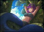  :/ anna_(karbo) armpits arms_behind_head arms_up bandeau bird blush breasts candy closed_mouth cloud day eyebrows_visible_through_hair felarya food giantess goggles goggles_on_head in_tree karbo lamia lollipop md5_mismatch medium_breasts monster_girl mouth_hold navel outdoors purple_hair resized sitting sky tree upscaled v-shaped_eyebrows yellow_eyes 