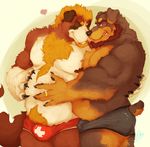  anthro beard belly_rub biceps bulge canine chest_tuft chubby cuddling dog duo eyes_closed facial_hair fur gay goatee male mammal musclegut muscles pubes ring rottweiler saint_bernard tongue tongue_out topless tuft underwear vetrowolf 