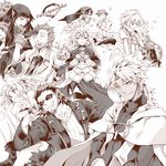  4girls amakusa_shirou_(fate) astolfo_(fate) character_request commentary_request fate/apocrypha fate_(series) frankenstein's_monster_(fate) jeanne_d'arc_(fate) jeanne_d'arc_(fate)_(all) monochrome mordred_(fate) mordred_(fate)_(all) multiple_boys multiple_girls semiramis_(fate) shishigou_kairi sieg_(fate/apocrypha) toroakikan william_shakespeare_(fate) 