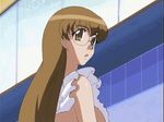  1boy 1girl 90s animated animated_gif apron bowing brown_eyes brown_hair character_request glasses hakusensha kuribayashi_yayoi mouse_(anime) muon_sorata naked_apron oldschool 