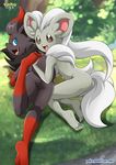  anthro bbmbbf breasts butt canine cinccino female forest fox human_feet legs_up looking_at_viewer lying mammal nintendo nude on_front open_mouth outside palcomix plantigrade pok&#233;mon pok&#233;morph pok&eacute;mon pokepornlive soles toes tree video_games zorua 