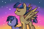  duo equine eyes_closed female friendship_is_magic fur hair horn horse kilala97 male mammal my_little_pony original_character pegasus pony purple_fur sibling starburst stars sunset two_tone_hair unicorn wings young 