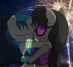  anthro anthrofied black_hair blue_hair city clothing cloud equine eyewear female fireworks friendship_is_magic glasses glow_bracelet glowstick hair horn horse kissing lesbian mammal my_little_pony octavia_(mlp) outside piercing pony sky sunglasses theoretical-chaos tongue tongue_out two_tone_hair unicorn vinyl_scratch_(mlp) 