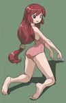  ass barefoot brown_eyes feet from_behind kneeling log_horizon long_hair looking_back one-piece_swimsuit red_hair rohitsuka serara sketch smile solo swimsuit 