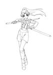  bad_id bad_pixiv_id character_request full_body greyscale gunparade_march harumachi_nagaaki highres lineart monochrome ponytail school_uniform shibamura_mai skirt solo standing sword weapon 