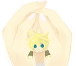  :&lt; akisame_kou bad_id bad_pixiv_id blonde_hair blue_eyes chibi detached_sleeves highres kagamine_len male_focus miniboy solo vocaloid 