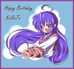  ahoge bad_id bad_pixiv_id birthday blue_hair green_eyes izumi_konata long_hair lucky_star mole mole_under_eye solo umumu_(pilcre) 