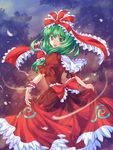  :d back_bow bad_id bad_pixiv_id bangs blurry blush bokeh bow depth_of_field eyebrows_visible_through_hair feet_out_of_frame fireflies frilled_bow frilled_ribbon frills front_ponytail green_eyes green_hair hair_ribbon kagiyama_hina long_hair looking_at_viewer looking_back nature night open_mouth pico_(picollector79) puffy_short_sleeves puffy_sleeves red_bow red_ribbon ribbon short_sleeves skirt_hold smile solo spinning touhou wrist_ribbon 