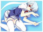  blush highres kuu_(lyrical_lyric) lyrical_lyric murakami_suigun red_eyes school_uniform solo thighhighs white_hair 