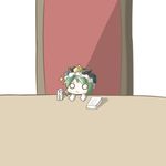  :&lt; aoblue chair chibi expressive_clothes green_hair hat minigirl shiki_eiki solo touhou translated 