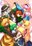  animal_ears bad_id bad_pixiv_id biting blonde_hair braid brown_hair bucket carrying cat_ears cuffs everyone frown green_eyes green_hair hair_bobbles hair_ornament hairband hat holding_hands hong_(white_spider) horn hoshiguma_yuugi hug hug_from_behind kaenbyou_rin kisume komeiji_koishi komeiji_satori kurodani_yamame long_hair mizuhashi_parsee multiple_girls one_eye_closed paw_pose pink_hair pointy_ears red_eyes red_hair reiuji_utsuho short_hair silver_hair smile star subterranean_animism thumb_biting touhou twin_braids twintails v_arms 