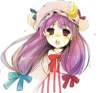  blush crescent face hat long_hair open_mouth patchouli_knowledge purple_hair saliva simple_background sketch solo touhou upper_body usaki_(ama) 