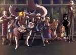  6+girls \n/ alice_margatroid batman_(series) blonde_hair bus_stop cosplay crossed_arms crossover dc_comics detroit_metal_city emily_the_strange guitar hagane_miku hagane_vocaloid handheld_game_console harry_potter instrument jack_skellington johannes_krauser_ii kirisame_marisa longcat luna_lovegood mcdonald's multiple_boys multiple_crossover multiple_girls nagato_yuki nintendo_ds reading reducto ronald_mcdonald ronald_mcdonald_(cosplay) silver_hair striped suzumiya_haruhi_no_yuuutsu the_joker the_nightmare_before_christmas touhou vocaloid 