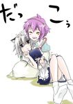  animal_ears blue_eyes blush dog_ears feet hairband izayoi_sakuya kemonomimi_mode komeiji_satori multiple_girls pet purple_hair short_hair silver_hair socks touhou wakie 