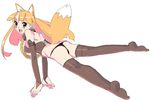  animal_ears bad_id bad_pixiv_id elbow_gloves fang fingerless_gloves fox_ears fox_tail gloves meisamu oekaki orange_hair original panties red_eyes short_hair solo tail thighhighs thong underwear 