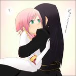  1girl ? couple estellise_sidos_heurassein green_eyes hetero hug nakamura_hiro_(nobody10ch) pink_hair short_hair tales_of_(series) tales_of_vesperia yuri_lowell 