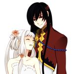  1girl artist_request black_hair code_geass couple flower happy hetero li_xingke long_hair older smile tianzi wedding white_hair 