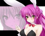 :o animal_ears bad_id bad_pixiv_id bangs bare_shoulders blush bow bowtie breasts bunny_ears bunnysuit choker cleavage embarrassed futaki_kanata hair_bobbles hair_ornament half_updo large_breasts letterboxed little_busters! long_hair looking_at_viewer masayu pointing purple_hair sideboob solo sweatdrop upper_body wrist_cuffs yellow_eyes zoom_layer 