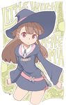  brown_hair dress hat highres kagari_atsuko little_witch_academia long_hair nagian open_mouth red_eyes solo wand witch witch_hat 