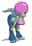  afro alligator anthro big_breasts breasts cleavage clothed clothing donkey_kong_(series) ear_piercing female hair kalypso licking licking_lips lordstevie nintendo piercing pink_hair reptile scalie smile solo tongue video_games 