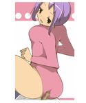  ass blush buttjob censored femdom looking_back lowres penis purple_hair smile zinger_(excess_m) 