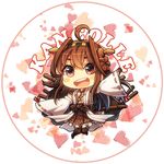  ahoge arm_up brown_eyes brown_hair hairband heart kantai_collection kongou_(kantai_collection) long_hair mika_(1020mk) nontraditional_miko open_mouth sidelocks skirt sleeves_past_wrists smile solo 
