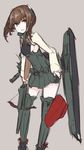  bike_shorts bow_(weapon) brown_hair crossbow flat_chest headgear kantai_collection looking_at_viewer mikoto_(oi_plus) open_mouth pleated_skirt short_hair simple_background sketch skirt smile solo taihou_(kantai_collection) thighhighs weapon yellow_eyes 