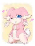  audino blue_eyes blush breasts female nintendo no_nipples one_eye_closed pok&#233;mon pok&eacute;mon small_breasts unknown_artist video_games 