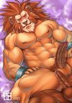  anthro balls biceps big_muscles bomb_(artist) brown_fur brown_hair erection feline fur gay hair lion male mammal mane muscles nipples nude pecs penis scar toned vein 