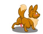  backsash balls black_nose blush brown_fur butt canine eevee eeveelution embarrassed erection feral fur hair looking_at_viewer looking_back male mammal nintendo penis plain_background pok&#233;mon pok&eacute;mon presenting presenting_hindquarters solo spread_legs spreading video_games white_background 