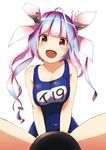  :d ahoge blue_hair highres i-19_(kantai_collection) kantai_collection long_hair name_tag one-piece_swimsuit open_mouth red_eyes school_swimsuit smile solo suzumeko swimsuit twintails 