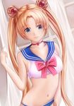  bikini bishoujo_senshi_sailor_moon blonde_hair blue_eyes blue_panties blue_sailor_collar bow bra choker collarbone cosplay hair_ornament heart light_smile long_hair looking_at_viewer nannacy7 navel neon_genesis_evangelion panties rebuild_of_evangelion red_bow red_choker sailor_bikini sailor_collar sailor_moon sailor_moon_(cosplay) sailor_moon_narikiri_bra_set sailor_senshi_uniform shikinami_asuka_langley solo souryuu_asuka_langley stomach swimsuit twintails underwear underwear_only very_long_hair white_bra 