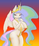  anthrofied big_breasts bikini breasts colored equine female friendship_is_magic fur hair half-closed_eyes horn horse mammal muh-arts multi-colored_hair my_little_pony navel nipples pony princess_celestia_(mlp) sling_bikini smile swimsuit white_fur winged_unicorn wings zev 