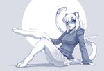  anthro blue_eyes bottomless cat clothing feline female hoodie mammal monochrome rabiah solo wings wolfy-nail 