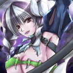  1girl armpits braid breasts female large_breasts mole multicolored_hair purple_eyes racket_ti1 solo soul_calibur soulcalibur_v tira tira_(soulcalibur) twintails two-tone_hair underboob 