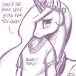  equine female friendship_is_magic horn horse john_joseco mammal my_little_pony pony princess_celestia_(mlp) solo sweat_shirt sweatshirt vulgar winged_unicorn wings 