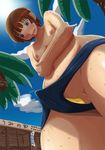  1girl androgynous banana flat_chest food fruit fruit_insertion monmon1990 nipples reverse_trap swim_briefs swimsuit topless 