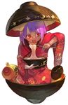  bowl food highres holding_needle in_bowl in_container japanese_clothes mallet minigirl mochi needle pisoshi purple_hair red_eyes short_hair solo sukuna_shinmyoumaru touhou wagashi 