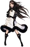  agnes_oblige black_eyes black_hair boots bravely_default:_flying_fairy bravely_default_(series) cape dress elbow_gloves full_body fur gloves hairband knee_boots long_hair official_art open_mouth parted_lips puffy_sleeves skirt solo standing transparent_background yoshida_akihiko 