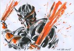  crossed_arms drumsticks hayama_jun'ichi kamen_rider kamen_rider_hibiki kamen_rider_hibiki_(series) male_focus marker_(medium) sketch solo spot_color traditional_media 