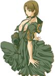  bad_id bad_pixiv_id brown_hair crossdressing dress ei_(fran3bon) frown full_body gensou_suikoden gensou_suikoden_i green_dress green_eyes hood kneeling luc_(suikoden) male_focus otoko_no_ko poripuropiren solo true_rune white_background 