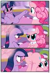  butt comic dialog duo english_text equine female feral friendship_is_magic hi_res horn horse lesbian mammal my_little_pony pinkie_pie_(mlp) pony presenting pussy_juice pyruvate spa spread_legs spreading text twilight_sparkle_(mlp) unicorn 